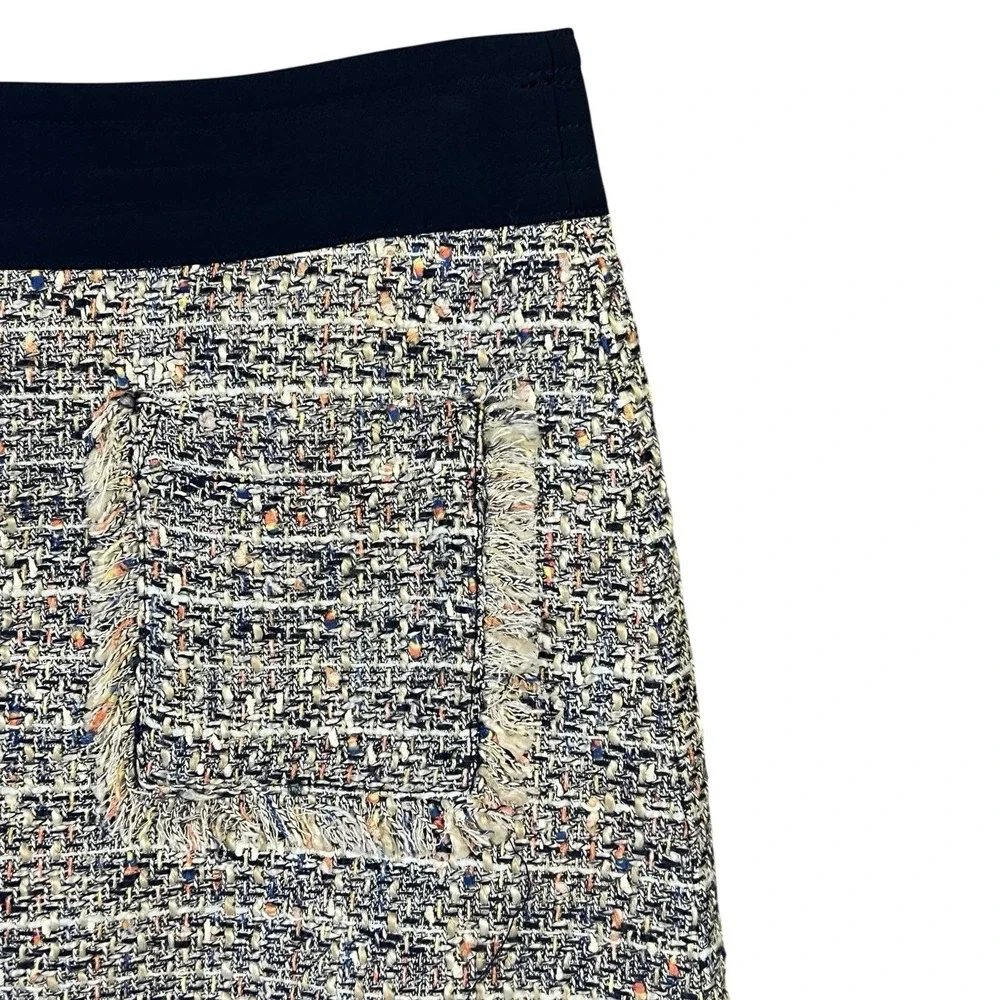 J Crew Mini‎ Skirt Women Size 4 Multicolor Tweed Fringe Hem Classic Preppy Chic